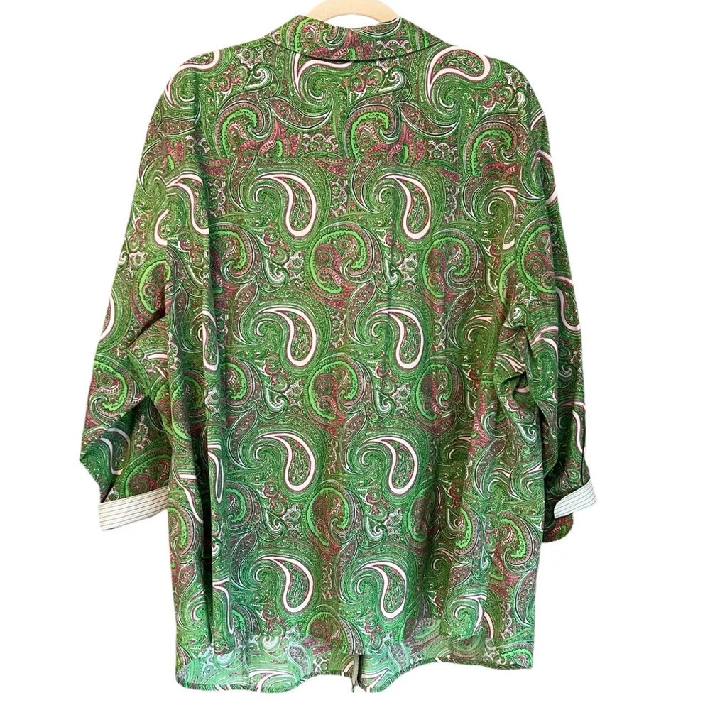 Talbots Woman Paisley Button Front Shirt Green Pink 24W Old Money Classic - Picture 4 of 5